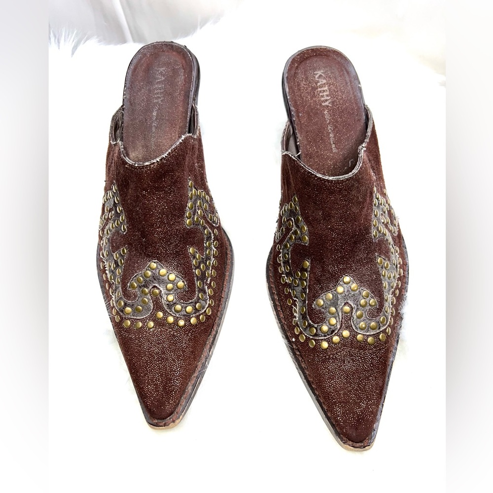 Kathy van Zeeland Women Leather Mules Heels Shoes 10